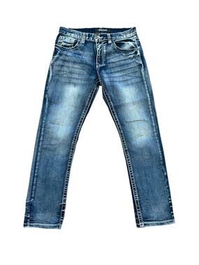 True Luck Men's 32 x 30 Faded Blue Slim Straight Jeans